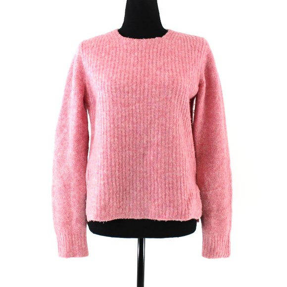 Rag & Bone Francie Crewneck Wool Suede Elbow Patch Pullover Pink Sweater S Top - Picture 2 of 9